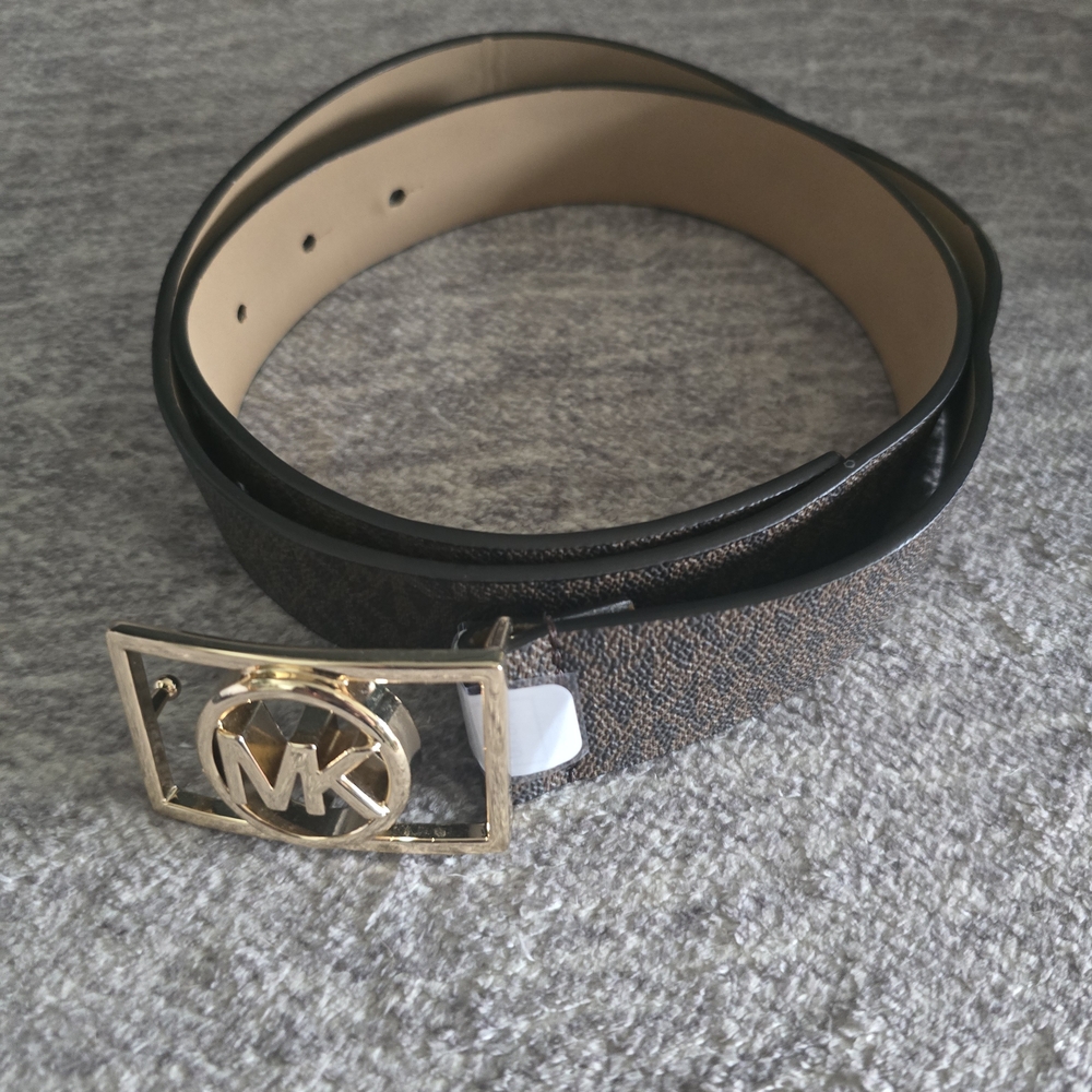 Michael Kors Dual-Tone Belt with Gold MK Buckle